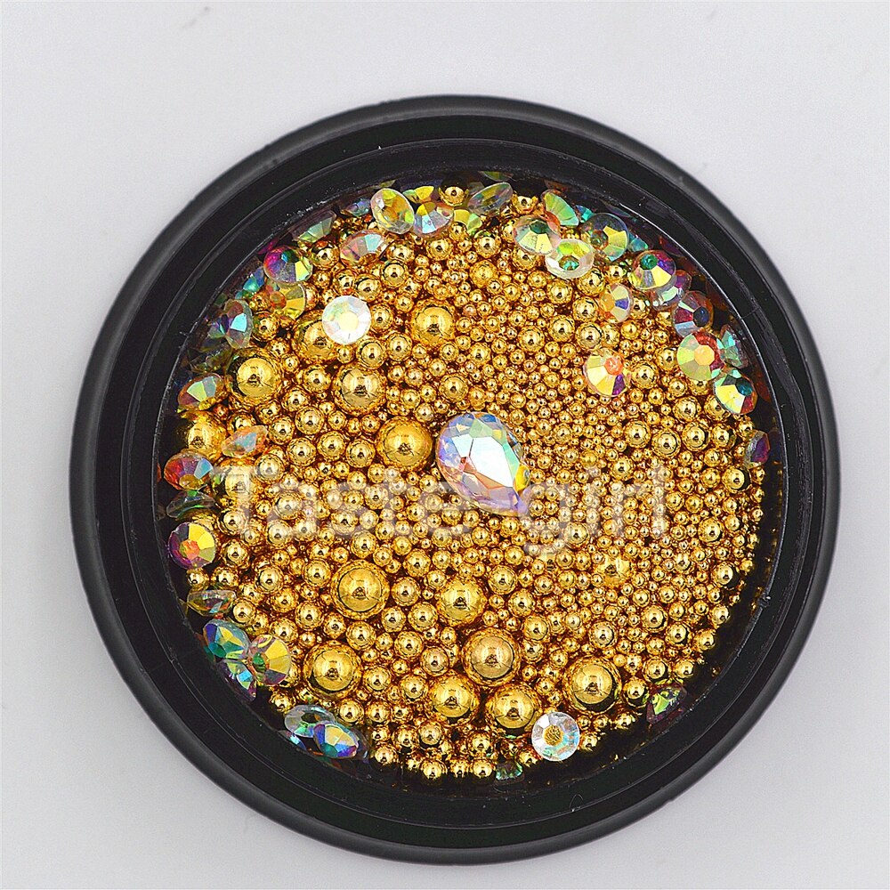 2 Doos Gold sliver gemengde Metalen 0.6-3.0mm Size caviar kralen 3D Nagels Decoraties steentjes DIY Manicure accessoires gereedschap
