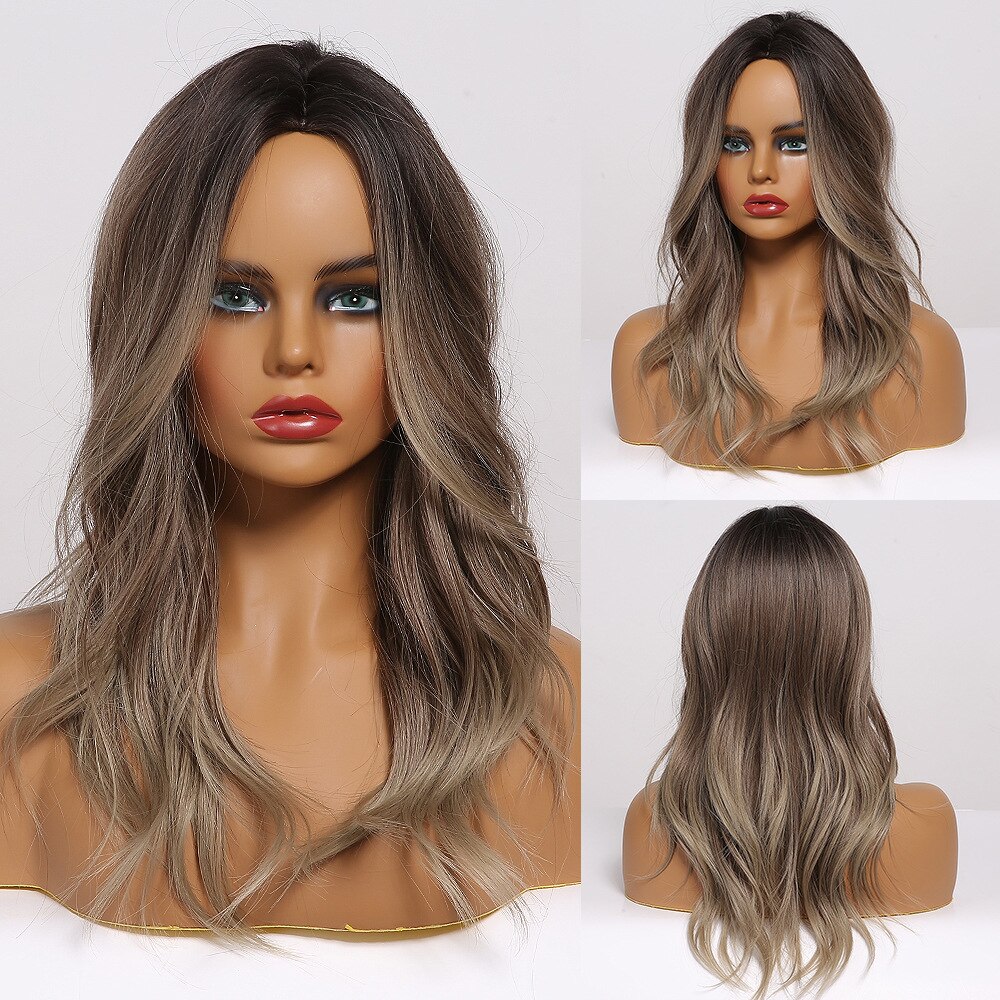 Pelucas de pelo sintético ALAN EATON, color negro, marrón, gris, ondas de agua medianas para mujeres negras, pelucas de parte media, fibra resistente al calor: lc310-1