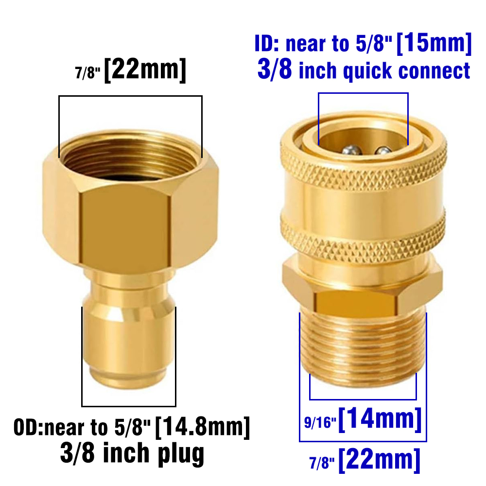 Pressure Washer Quick Disconnect Adaptor Set M22-15mm to 3/8 Quick Release Couplers for Attach Hose to The Water Pumps 5000 PSI: Dark Khaki