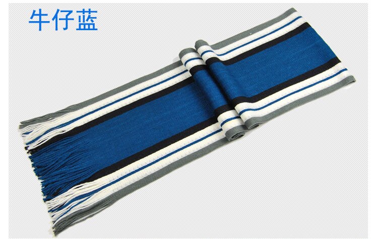 Men Classic Cashmere Scarf Winter Warm Soft Fringe Striped Tassel Shawl Wrap striped scarf men scarves: Blue