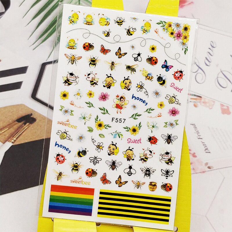 3D Nail Sticker Decals Bee Insect Bloem Nail Art Decoraties Stickers Sliders Manicure Accessoires Nagels Decoraciones