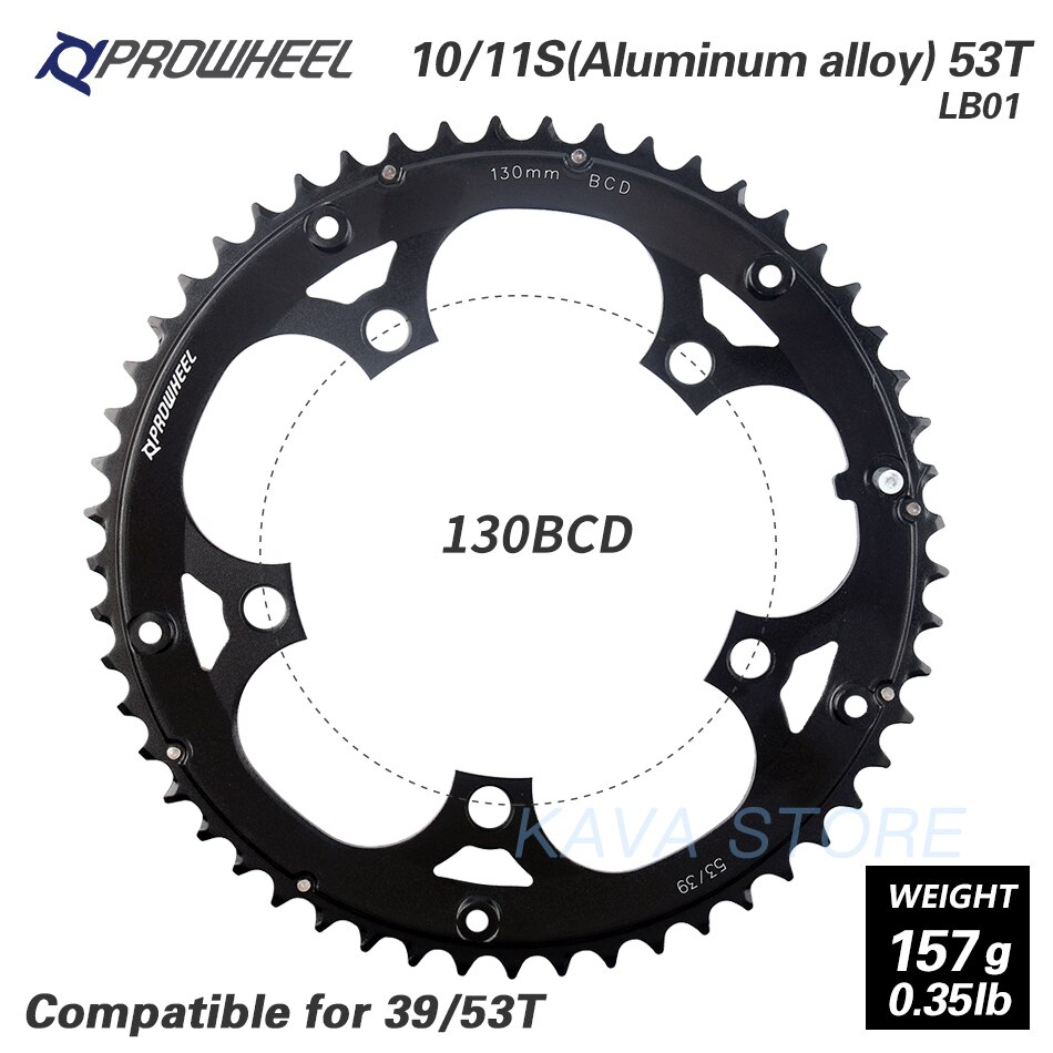 PROWHEEL route vélo plateau 110BCD 130BCD 34/39/50/53T pignon acier/alliage d'aluminium/AL-7075 CNC 8/9/10/11 vitesse chaîne: 5H 130BCD 53T LB01