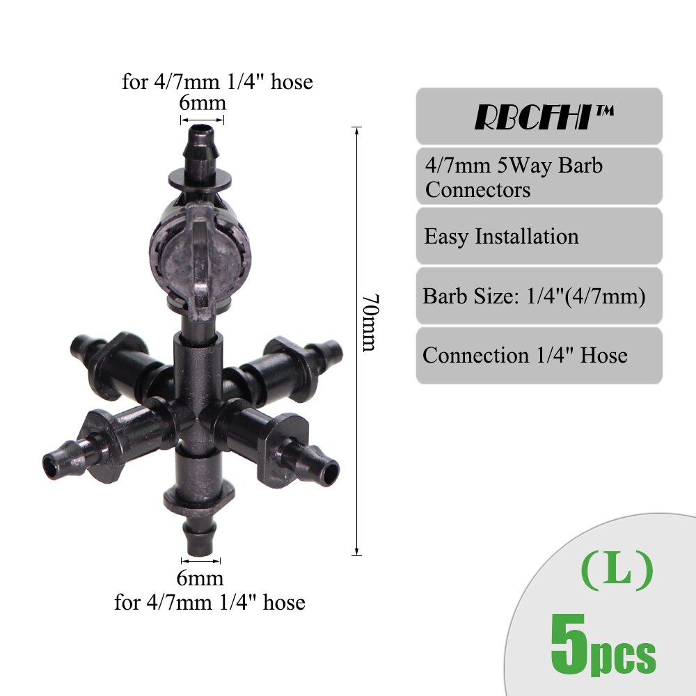 Rbcfhi bevattningssprinkler 3/8 tum 4- vägs vattenrörskoppling 4/7mm to 3/5mm slangböjningspilar korsavstängningskoppling: L