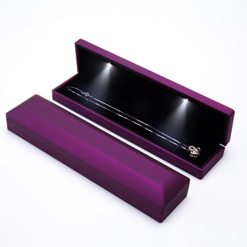 LED Lighted Engagement Jewellery Ring Box Pendant Necklace Jewelry Display Case: Necklace box / Black