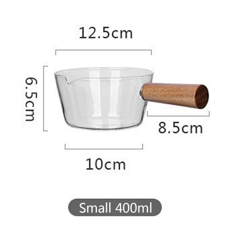 600Ml Glas Saus Melk Pot Met Houten Handvat Inductie Cooke Ontbijt Melk Salade Noedels Soep Steelpan Gasfornuis Kookgerei: A