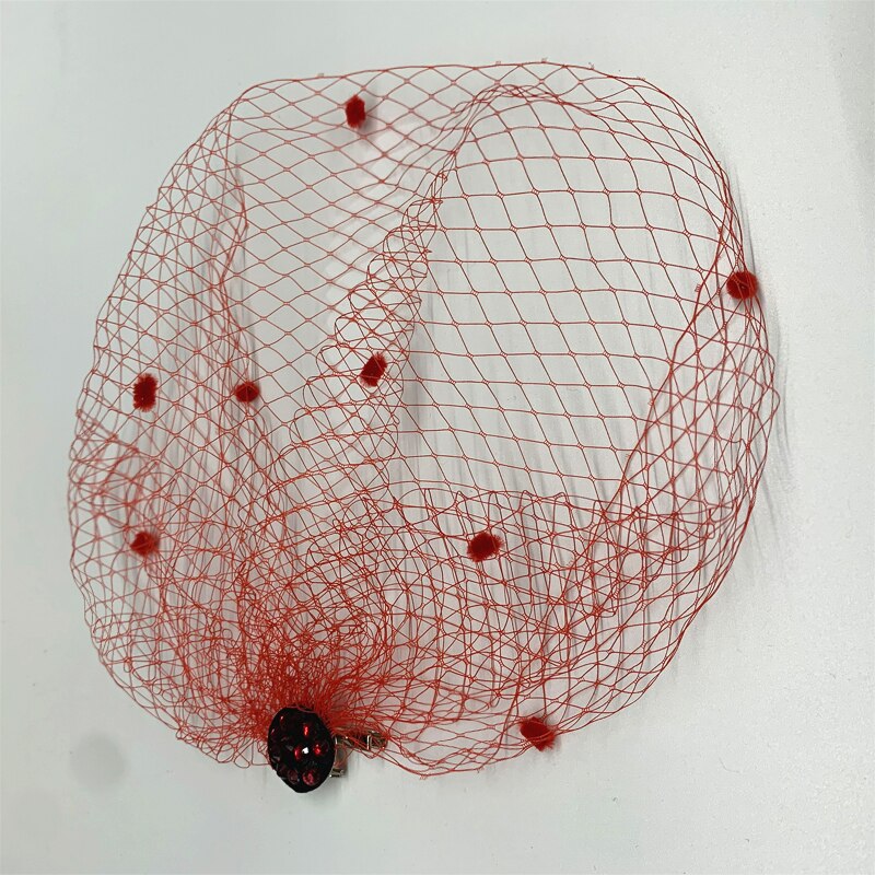 White Face Veils Bridal Net Birdcage Veil Charming Wedding Hair Accessories Fascinator with Comb: Red 2