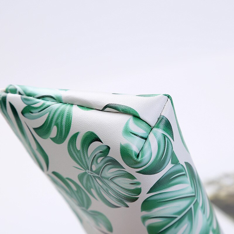 fresh leaves pencil case Waterproof PU pen box school pencil case Stationery box small object storage bag