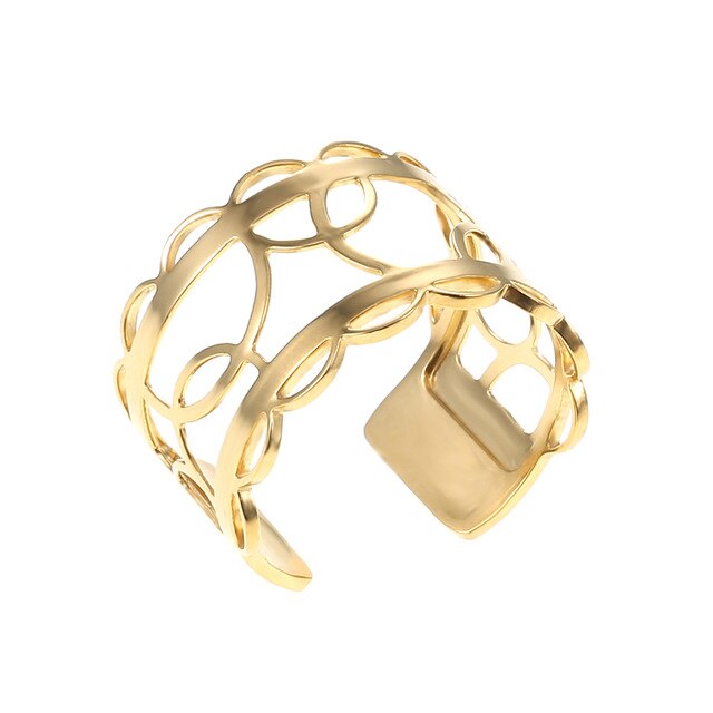 Legenstar Trendy Rvs Goud Kleur Verstelbare Ringen Homme Omkeerbare Lederen Open Geometrische Bague voor Vrouwen: 2