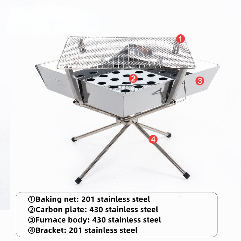 Mobi Garten Natur Wanderung draussen Picknick Grill Camping Tragbare Falten Edelstahl Grill Holz Herde Feuer Stehen Brenner