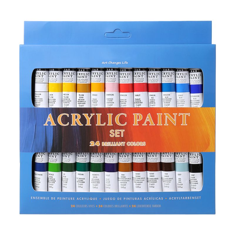 DIY24 Color Acrylic Paint Set Non-toxic and Durable 12ml Tube Drawing Painting Pigment Hand-painted Wall Paint Artist