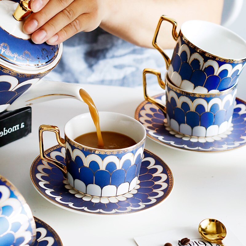 Porseleinen Kop En Schotel Bone China Koffie Set "C" Top Grade Schets In Goud Thee kop En Schotel Set Schotel Se