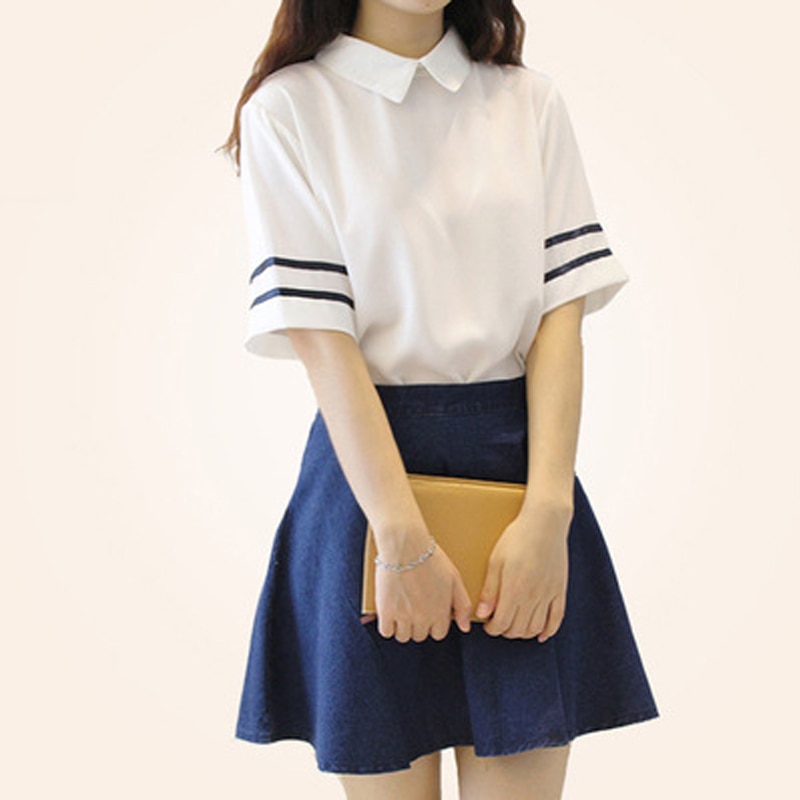 Japanse schooluniformen met korte mouwen voor meisjes, marine-matroosuniform, blauwe rok, uniformen japanse koreaanse kostuums voor meisjes  u008