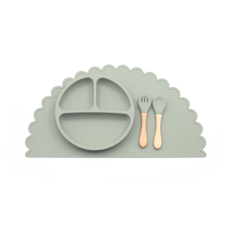 4 Stuks Baby Siliconen Verdeeld Diner Plaat Lepel Vork Placemat Set Zuigeling Servies 87HD