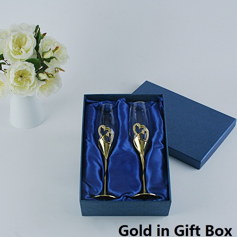 Gold Crystal Champagne Glas Bruiloft Roosteren Fluiten Drink Cup Party Huwelijk Wijn Decoratie Cups Voor Partijen 2 Stks/set: Gold Gift Box
