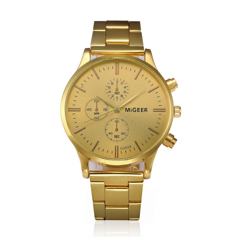 Golden Klok Mannen horloge Rvs Quartz horloges Polshorloge Gouden horloge mannen relojes hombre # D