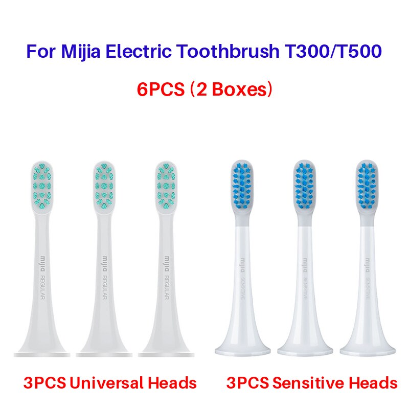 XiaoMi-cabezales de repuesto para cepillo de dientes eléctrico MIJIA Original, 3 uds., T100 T300 T500, embalaje en caja: Universal Sensitive