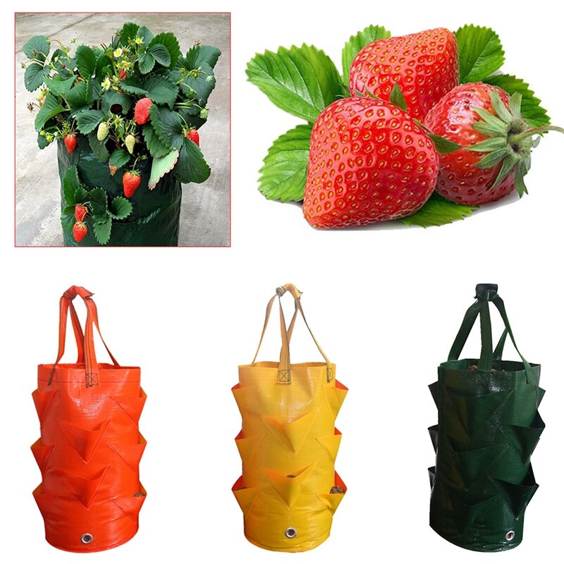 3 Gallons Strawberry Planting Growing Bag Multi-mouth Container Bags Vegetable Wall Hanging Flower Pots Garden Supplies Tool