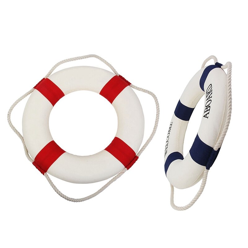 2 Stuks Decoratieve Welkom Aan Boord Nautical Reddingsboeiring Wall Opknoping Home Decoratie (Blauw, 35Cm & Rood, 20Cm)