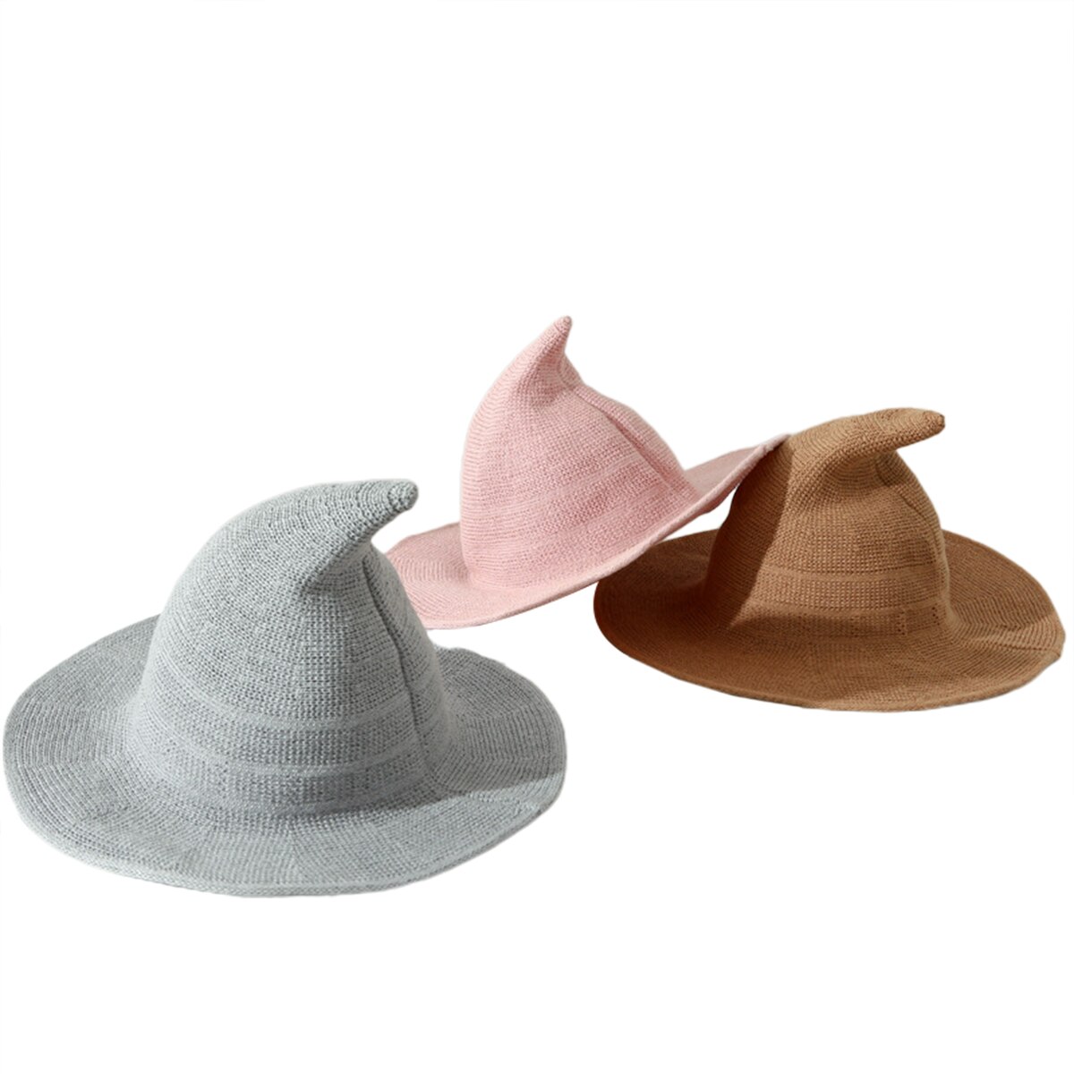 Nova moda feminina senhoras chapéu de malha cor sólida balde chapéus chapéu pescador chapéu de bruxa preto cinza rosa bege