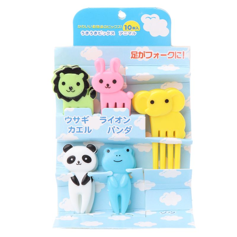 Mini tenedor Kawaii de dibujos animados de granja de animales, palillo de dientes, fruta, signo, Bento, 10 piezas