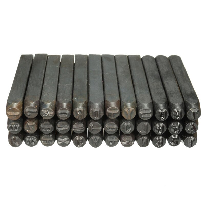 36 st/set 4mm stämplar bokstäver alfabetet siffror stansset trä läder stål stansverktyg läder hantverksstämpel
