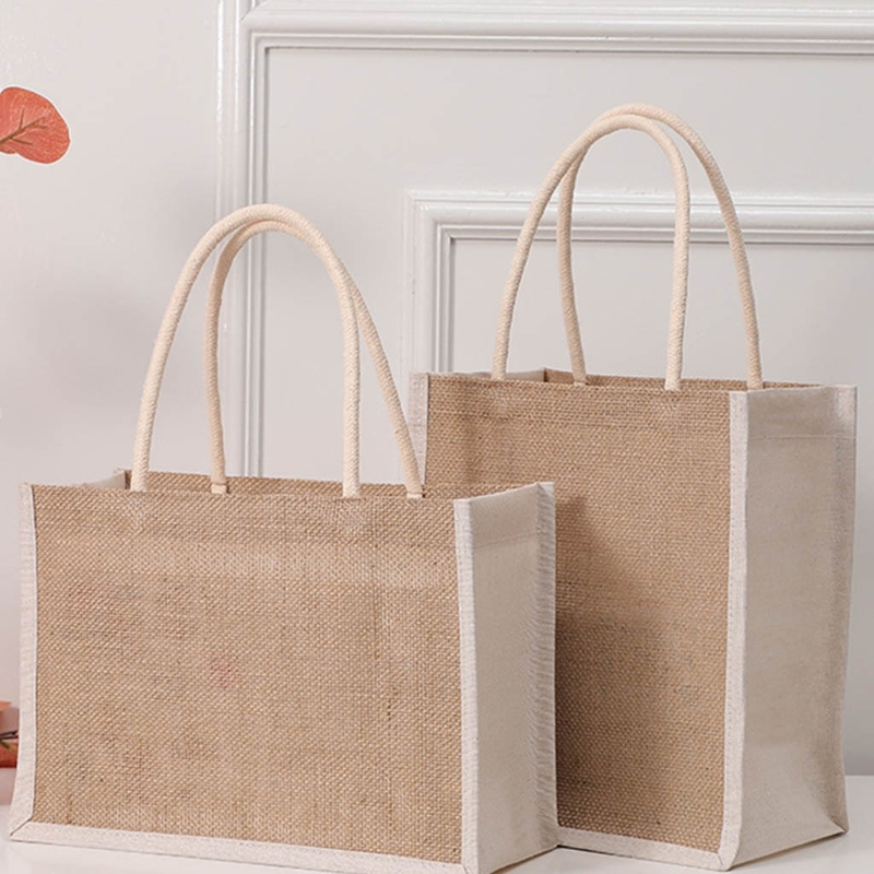 Jute Tassen Jute Handtas Herbruikbare Strand Winkelen Zak Met Handvat Grote Capaciteit