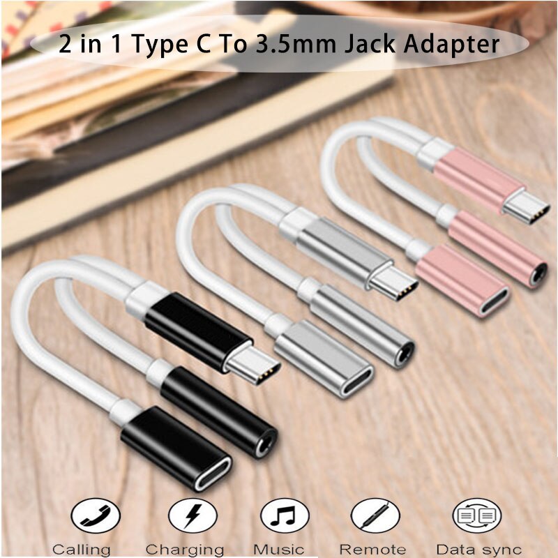 2 In 1 Typ C Zu 3,5 Mm Ladegerät Kopfhörer Audio Jack USB C Kabel Tragbare Typ-C Zu 3,5mm Stecker Adapter für Handy