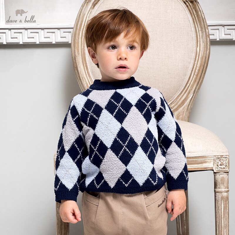 DBJ19495 Dave Bella Winter Leuke Baby Unisex Kerst Plaid Gebreide Trui Kinderen Meisjes Jongens Mode Peuter Boutique Tops