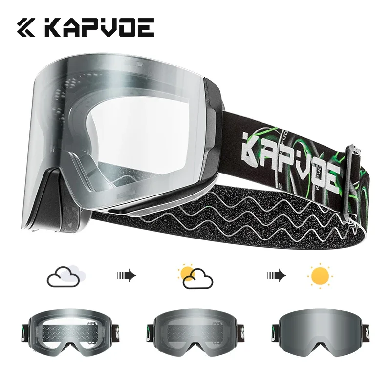 KAPVOE Photochromic Outdoor Sport Ski Snowboard Goggle Men UV400 Protection Women Glasses Magnetic Attraction Skiing Goggles