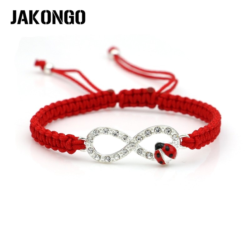 Jakongo Infinity Lieveheersbeestje Liefde Charm Armband Gevlochten Rood Touw Armband Voor Vrouwen Mannen Verstelbare Handgemaakte Armband