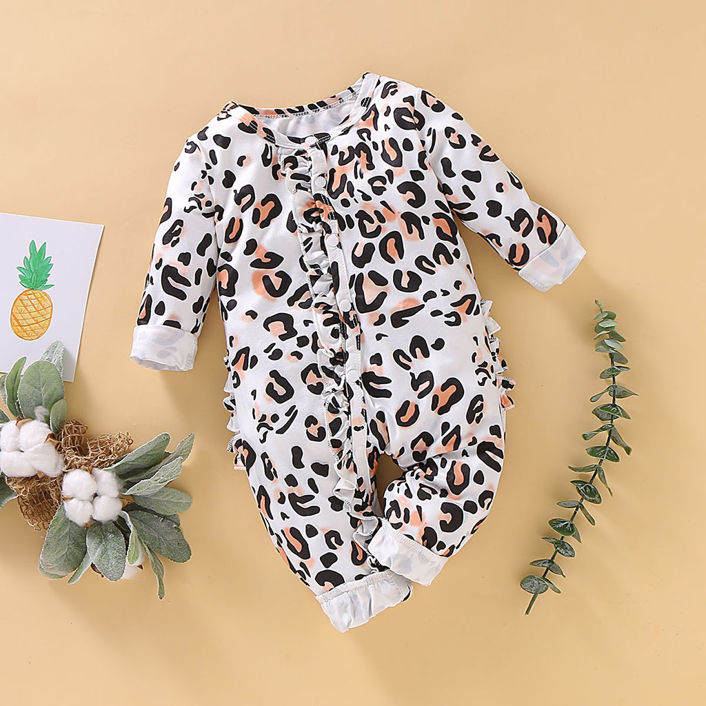Infant Baby Boys&Girls Long Sleeve Leopard Print Ruffles Romper Jumpsuit Clothes organic cotton baby clothes winter baby romper
