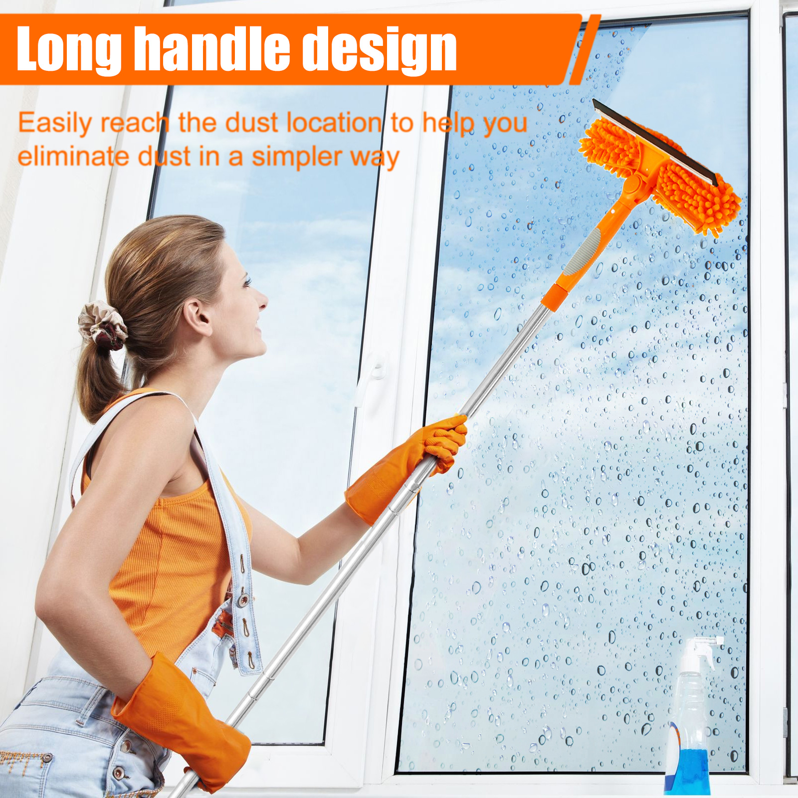 Extendable Window Cleaner Tools Set 180° Rotatable Long Handle Window Mop Household Squeegee Wiper Dust Cleaner Brush