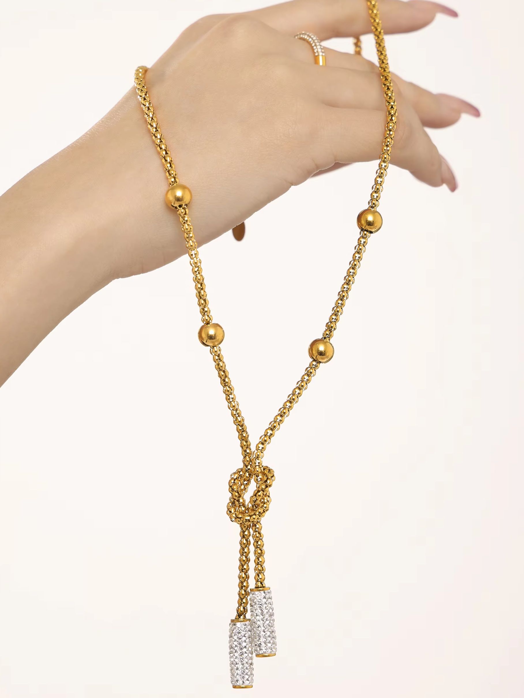 Nivora Stainless Steel Rhinestone Pendant Neck Choker Long Sweater Necklace For Women Gold Plated Jewelry طقم مجوهرات
