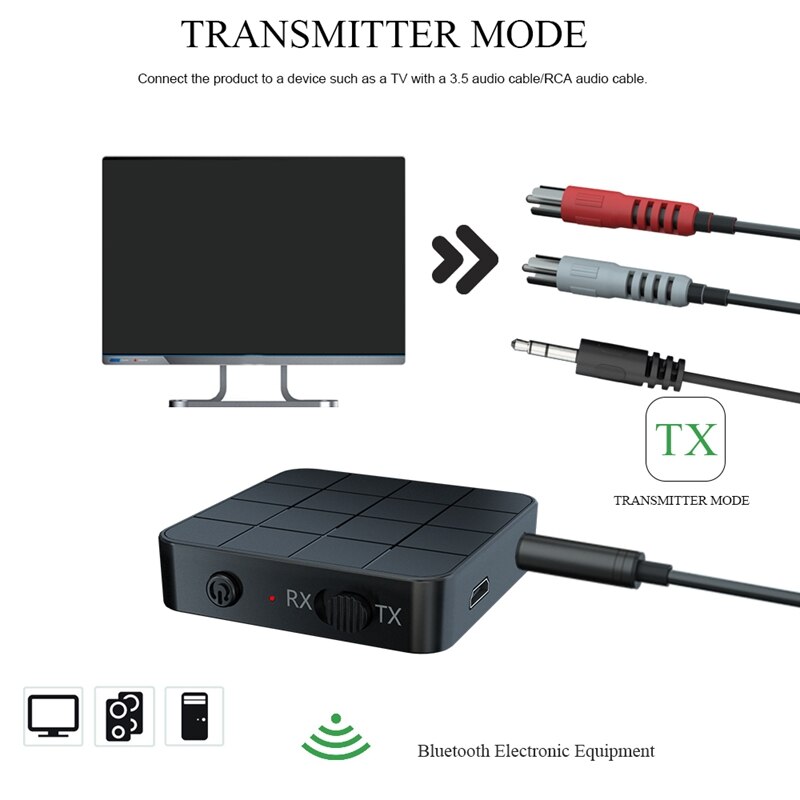 Bluetooth 5.0 modtager sender 2 in 1 3.5mm aux jack rca hifi musik bil tv hovedtelefoner højttaler trådløs o adapter