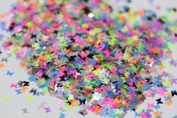 Mix Bright Neon Colors Solvent Resistant Butterfly Spangles for nail art and Other DIY decoration