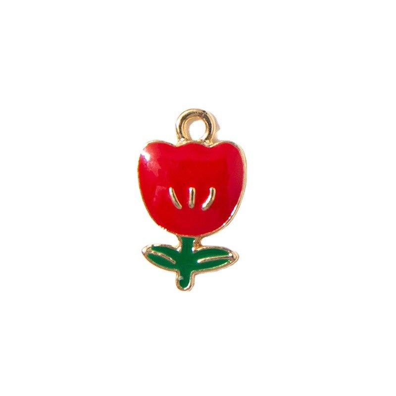 Breloques en forme de fleur de tulipe rouge émail argent, pendentif pour bijoux, fabrication de Bracelet, boucles d&#39;oreilles, collier, accessoires, 10 pièces