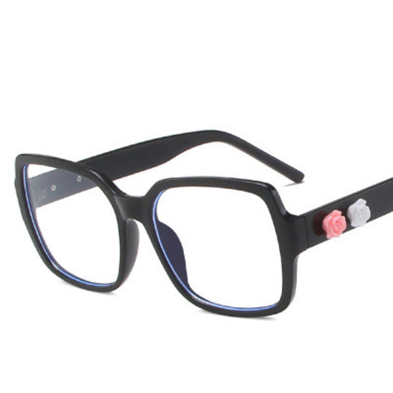 Blomsterbrille ramme kvinder retro firkantet personlighed damer fladt spejl anti-blå lys briller gennemsigtige beskyttelsesbriller