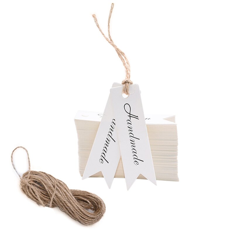 100 Uds. Etiquetas para colgar de papel Kraft blanco con etiqueta de cuerda etiquetas de productos para boda Favor galletas bolsa de dulces suministros de embalaje: B04