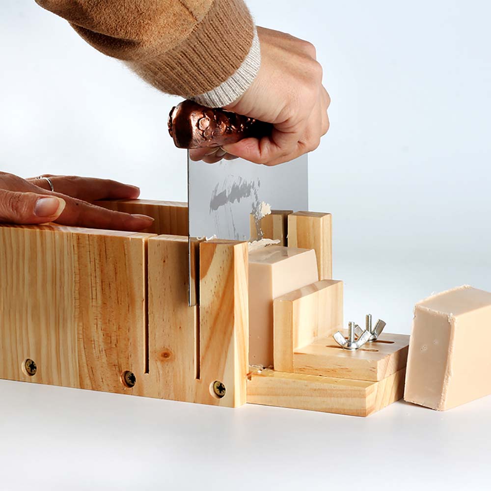 DIY Soap Making Tool Set Adjustable Wooden Soap Cutter Box Stainless Steel Wax Soap Slicer Wavy Knifes Handmade Soap Making Kit