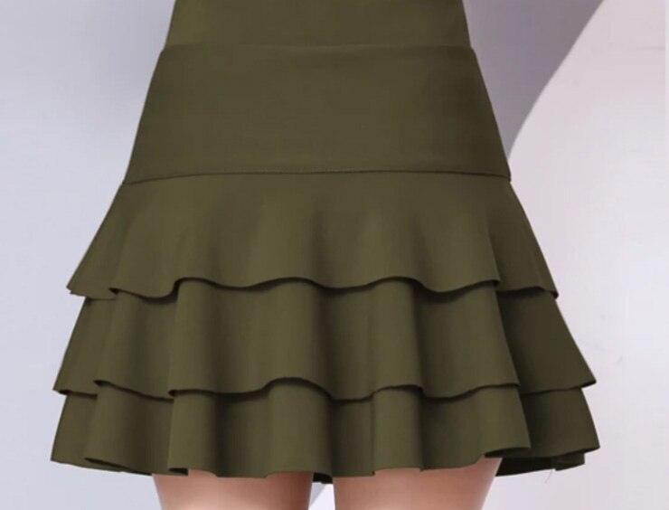 Woman Heavy Tiered Skirts Black Anti-exposure A-line Skirt For Tennis Dance Performance M-4XL: Green / XXL