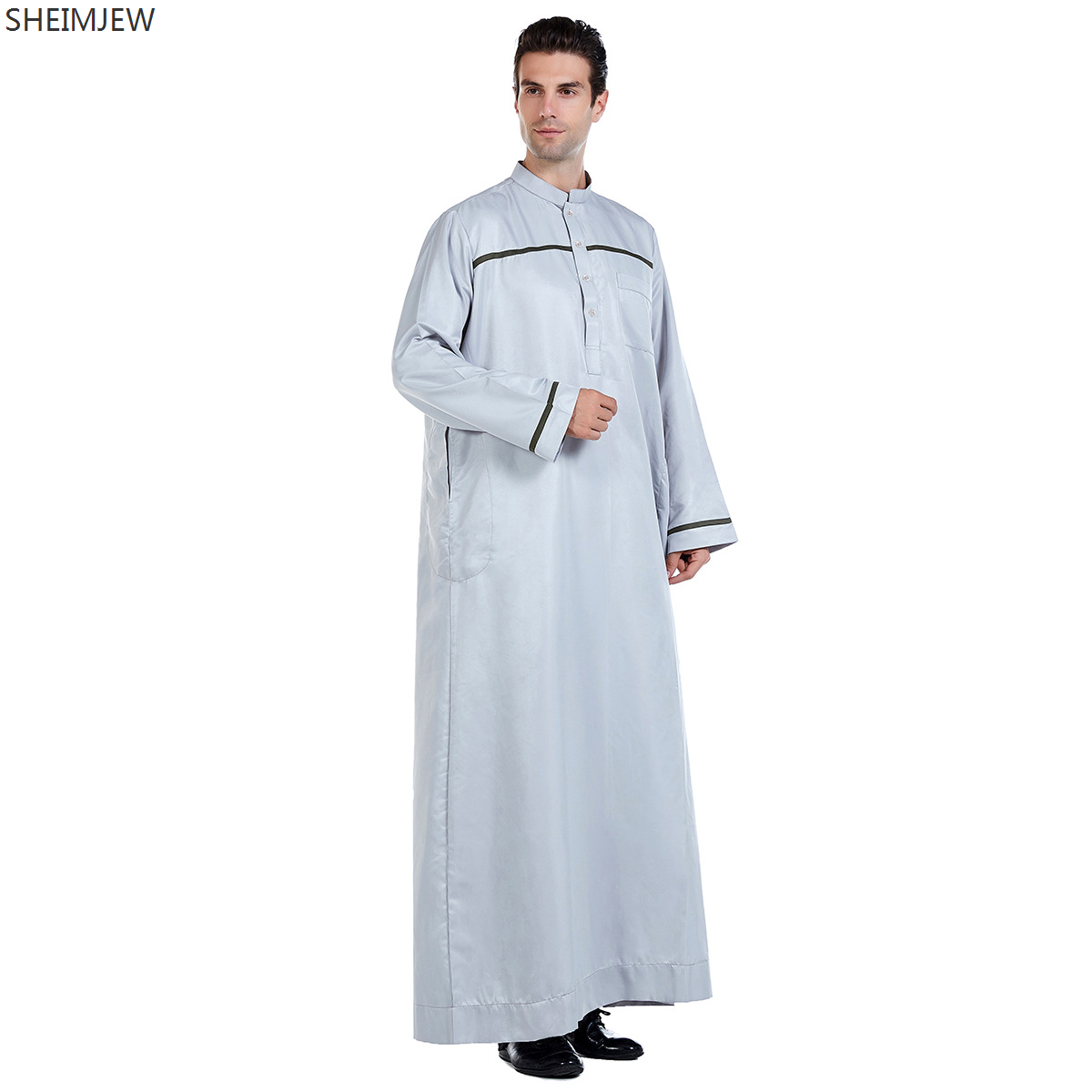 Ramadan thobe para homem muçulmano gola manga longa roupa arábia saudita islâmica poliéster robe maxi-muslim huui dubai abaya