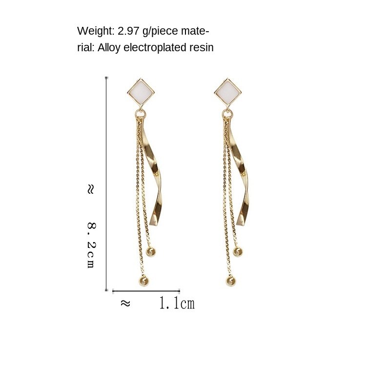 Koreaanse Stijl Gold Tone Geometrische Vierkante Oor Clips Geen Gat Oorbellen Temperament Lange Gebogen Kwastje Clip Op Oorbellen Geen Piecing