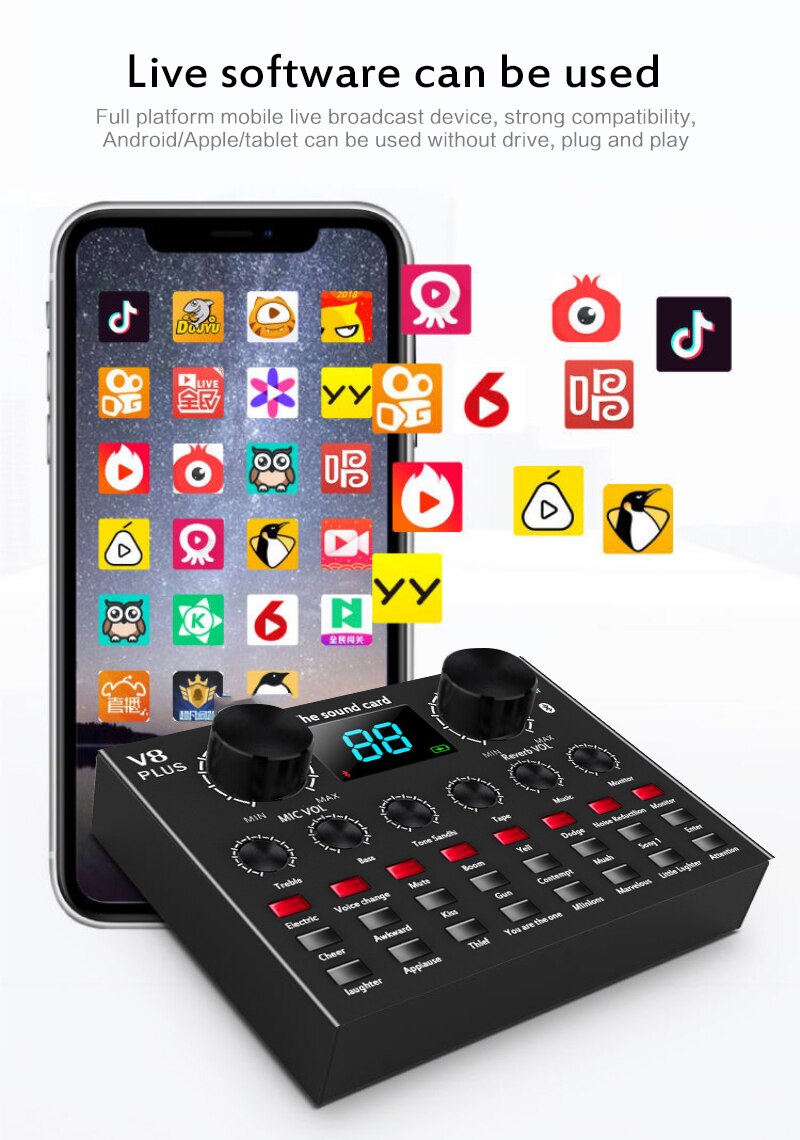 For Cell Phone Computer V8 Plus Bluetooth 4.1 Audio Voice Changer Network Live Broadcast Video Sound Card/voice Changer