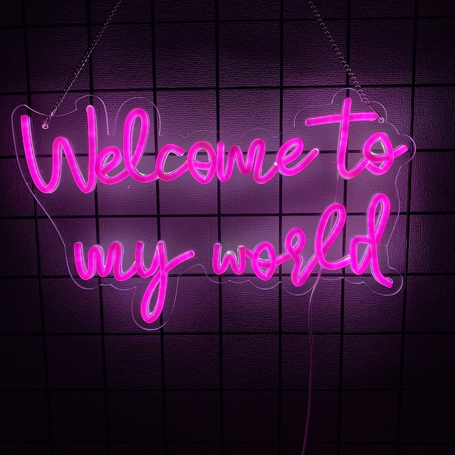Welcome To My World letrero Led de neón, letreros de letras para decoración de pared, letreros de luces de neón rosas con alimentación USB para dormitorio, Gameroom: Default Title