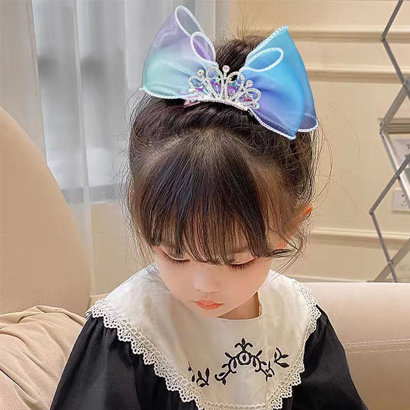 Lazos para el cabello de arcoíris Pastel, pinzas para el cabello con corona de princesa de Color degradado, horquilla con lazo de pie, pasador para niños, accesorios coreanos para el cabello