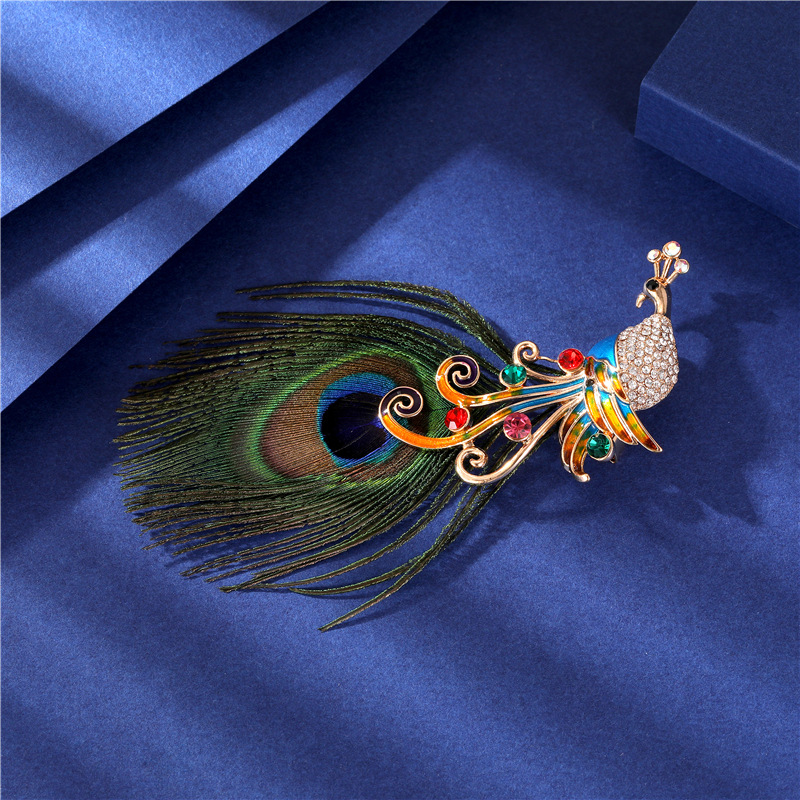 Grande broche de luxe en plumes de paon, nouvelle broche en strass, Vintage, élégance, Banquet, mariage, Corsage, manteau, boucle de châle