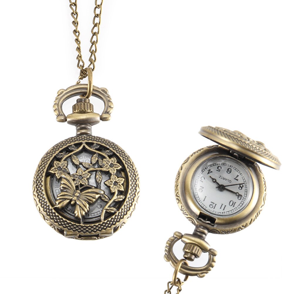 Vintage Zakhorloge Brons Kleur Quartz Horloge Cool Chain Hollow Vlinder Liefde Wijnstok Bloem Horloges Ll @ 17