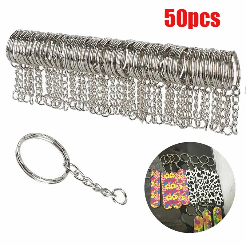 10/50 Stuks Metalen Sleutelhangers Met Split Ring Link Chain Sleutelhangers Keyfob Sleutel Hangers Houder Ringen Diy Sleutelhangers sleutelhanger