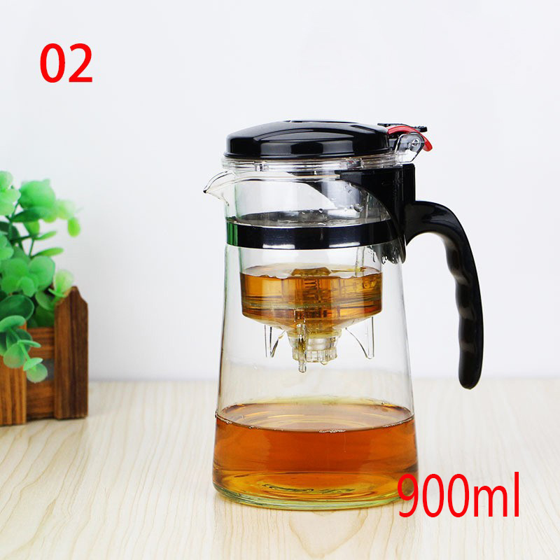 Heat Resistant Glass Teapot Chinese kung fu Tea Set Puer Kettle Coffee Glass Maker Convenient Office Tea Pot: 02 900ML