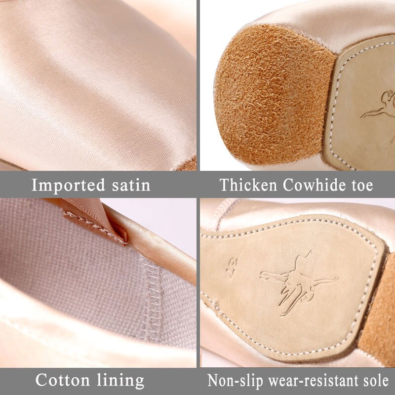 Satin Pink Ballet Pointe Shoes Girls Women Ladies Dance Shoes Soft With Ribbons Ballerina Shoes Dancing Sneakers